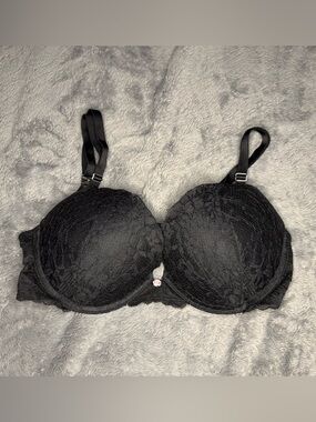 Vintage Victoria's Secret Black Lace Push-Up Bra with Floral Charm